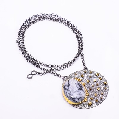 Pinolith Black And Gemstone Gold Rhodium 925 Silver Tennis Necklace 19.99'' N36