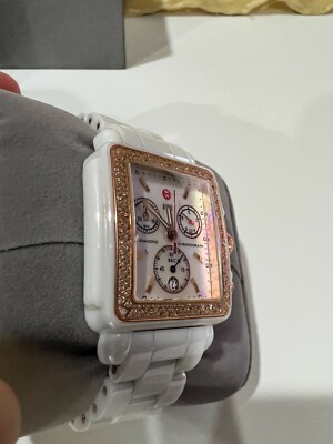 Michele White Ceramic Rose Gold Diamond watch. Michele Deco White Ceramic Rose Gold Chronograph .60CT 108  main image 3