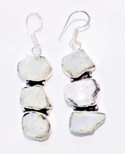 Raw Natural Rainbow Moonstone Gemstone 925 Sterling Silver Jewelry Earrings 2.10