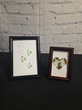2 Small Framed Handmade Sea Glass Art - Fish And Heart