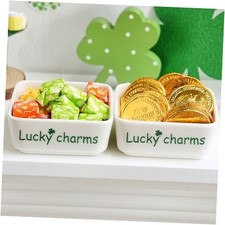St Patrick's Day Candy Dish Set of 2, Ceramic 2 Pieces--Lucky charm White/Green