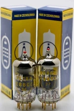 E88CC 6922 CCa TESLA TELEFUNKEN TOOL RED-TIP YELLOW GOLD-PIN MATCHED-PAIR TUBES
