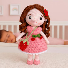 Handmade Crochet Strawberry Princess Doll Amigurumi Kids Gift