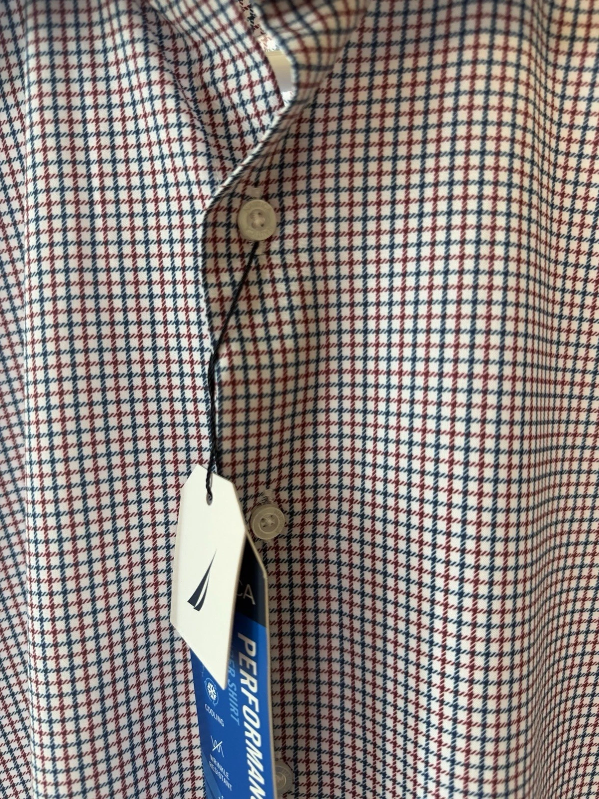 Nautica Men’s Small S Plaid Check Button Down Shirt Red Navy White NWT image 5