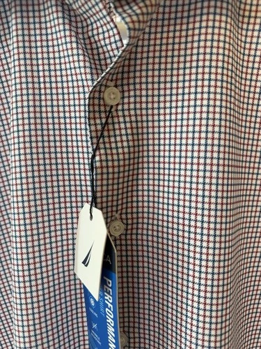 Nautica Men’s Small S Plaid Check Button Down Shirt Red Navy White NWT image 5