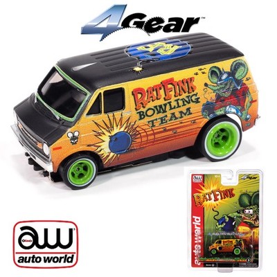 Auto World 4Gear 1977 Dodge Van Rat Fink Flat (Black & Yellow) HO