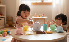 Silicone Tea Set for Toddlers 3-5 18 Pc Pretend Play Tea Party Set with Picnic