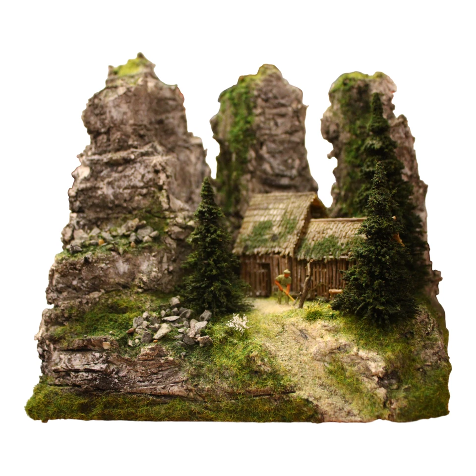 Diorama H0/1:87 Forstarbeit im Gebirge Berg Granit Felsen Landschaft patiniert - Bild 4 von 4