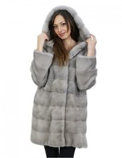 Horizontal Mink Hooded Sapphire Coat 46cm Long 88cm...