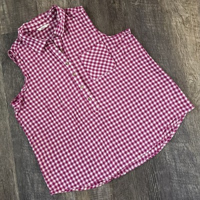 Time and Tru XXL Pink White Gingham Sleeveless Button Blouse Cottagecore
