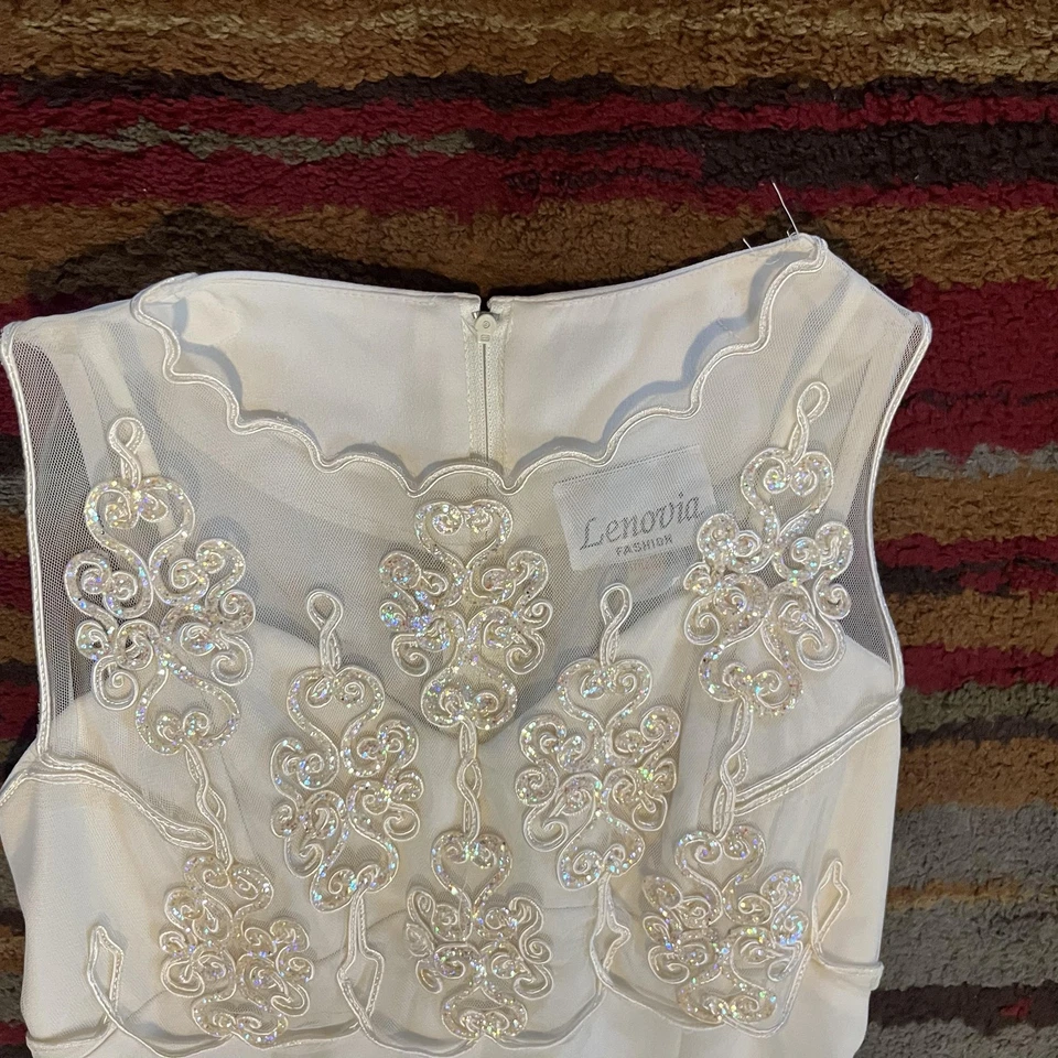 Vtg Lenovia Fashion Dress Small Ivory Maxi Sleeveless Lace Bodice Formal USA - Image 4 of 4