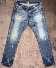 PRPS Mainline Japan Fury Fit Mid Rise Distressed Light Denim Jeans Size 38x34