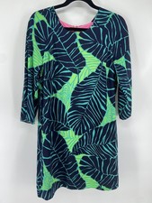 Lilly Pulitzer Dress Women 8 Navy Carol Shift Under the Palm Tropical Beach Silk