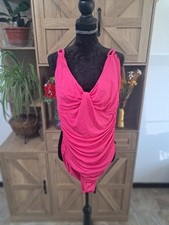 Carmen Marc Valvo Sz 14 Fushia Pink One Piece Bathing Suit Ruched Draped Waist