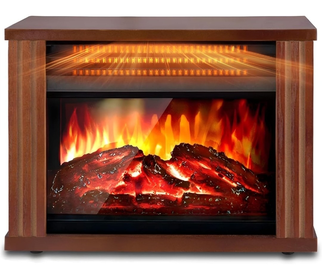 Small Electric Fireplace Heater, Mini Wooden Space Tabletop Fireplace with 3D...