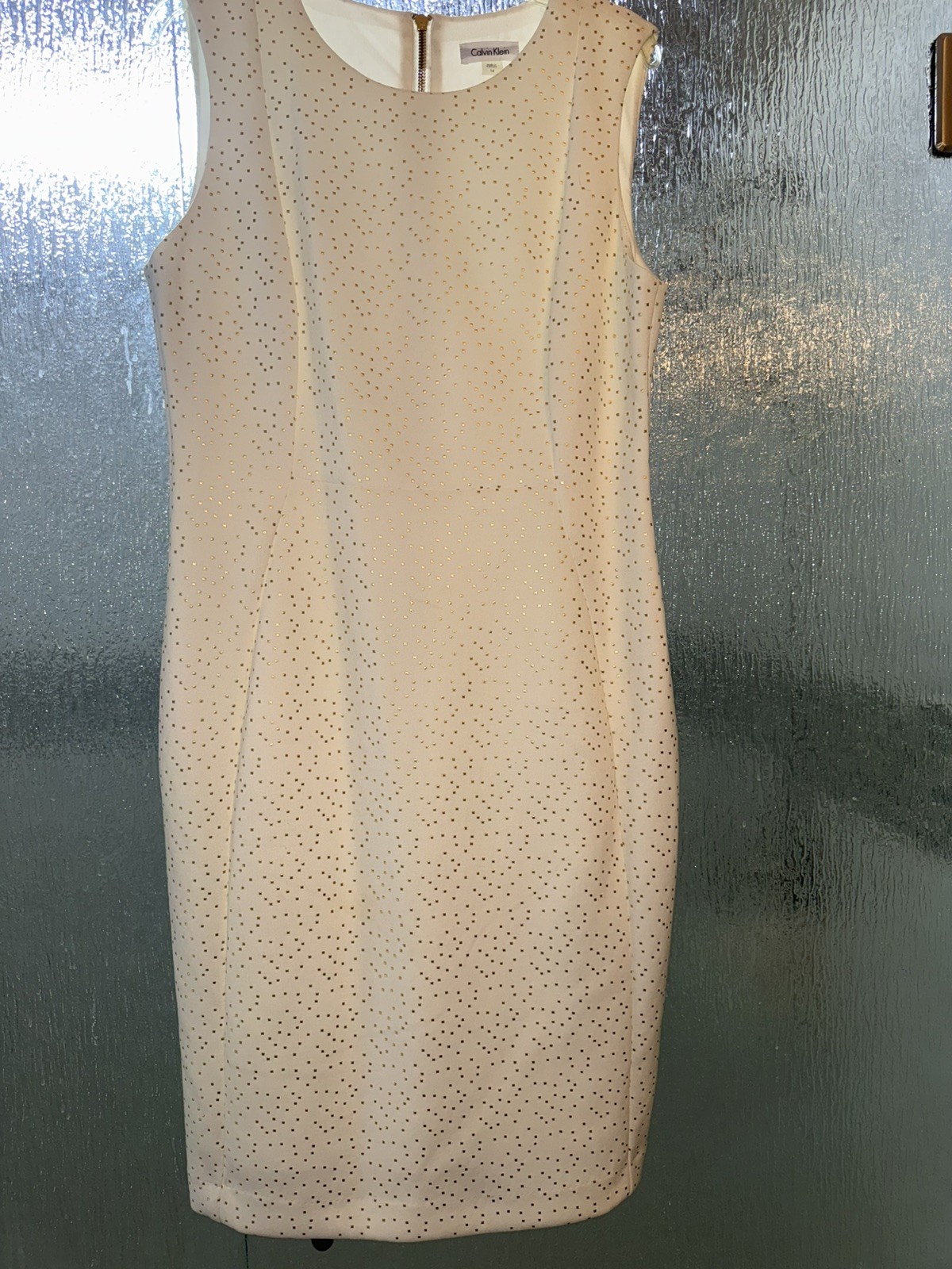 Calvin Klein Sheath Dress White Ivory Gold Size 14 NWOT