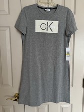 Calvin Klein Logo Short Sleeve T-Shirt Dress Size M Grey & Silver Text - NWT $49