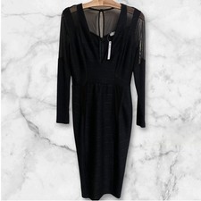 NWT ASOS Black Mesh Illusion V Neck Long Sleeve Bodycon Midi Dress Women Size 6