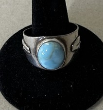Vintage Southwestern-Style Bezel Cut Cabochon of Larimar Ring Sz 12