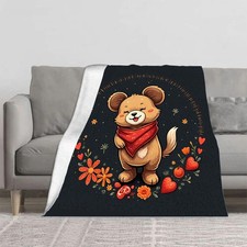 Cozy Flannel Blanket with Cheerful Cartoon Bear Design Perfect for Sofa Travel