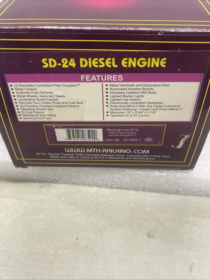 MTH Premier 20-2584-1 Westinghouse #14 SD-24 Diesel Engine PS.2 O Used - Image 2 of 4