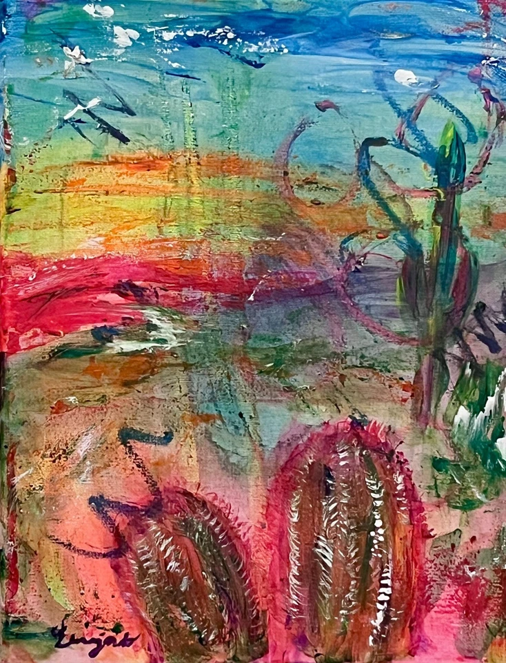 瓜哈多原版表现主义霓虹沙漠仙人掌 14X11 帆布签名艺术 — 第 4/4 张图片