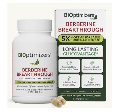 BIOptimizers Berberine Glucovantage 60 Veggie Caps Vegetarian Gluten-Free Soy-F 