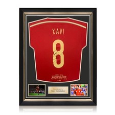 Xavi Hernandez Signed Spain 2014-15 Football Shirt: Embroidery. Superior Frame