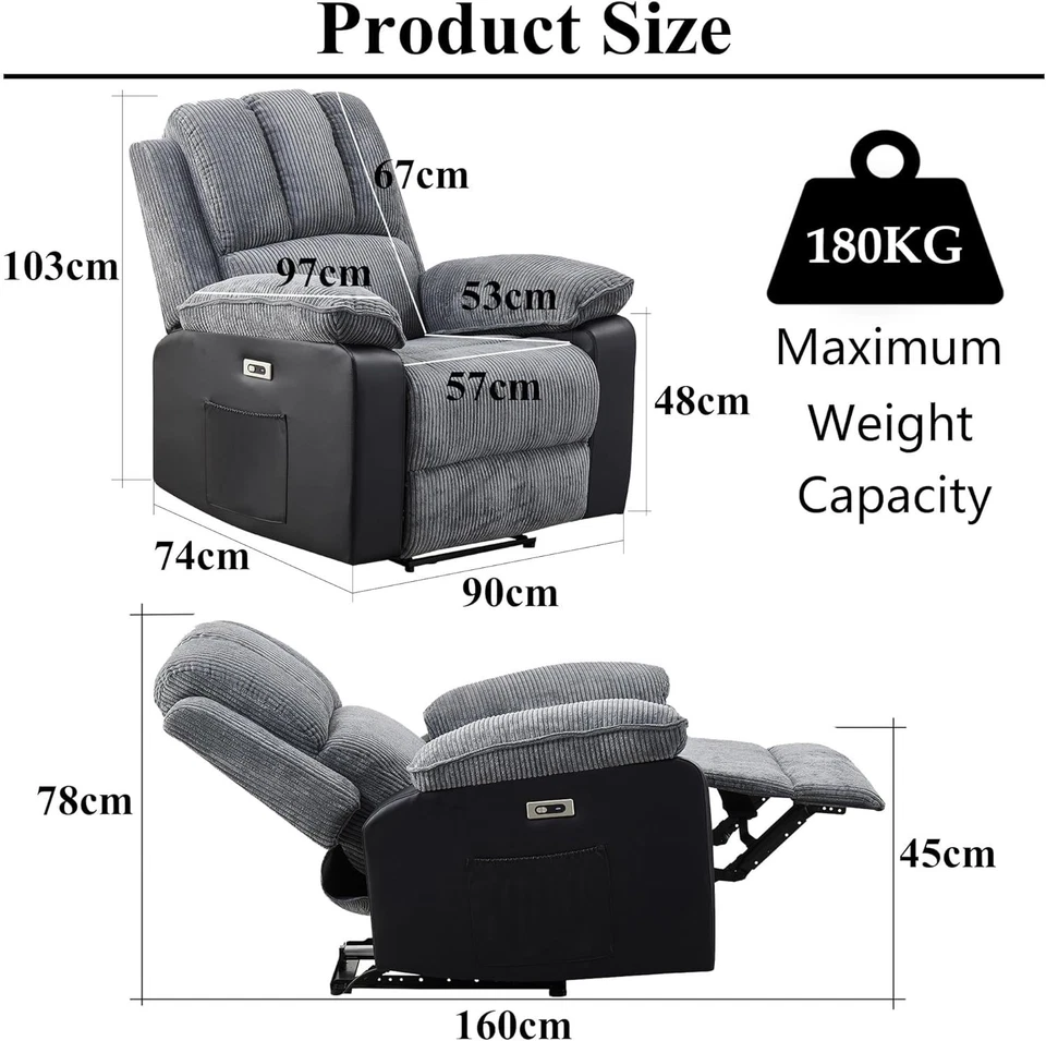 Electric Recliner Armchair 8 Point Electric Heated Massage Sofa Arm Chair Home - Image 2 of 4