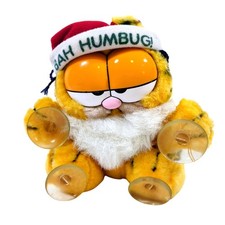 Vintage 1978 1981 Garfield Plush Dakin Christmas Bah Humbug Santa Suction Cup