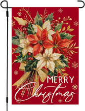 Merry Christmas Garden Flag Floral 12x18 Inch Double Sided Red Xmas Decoration f