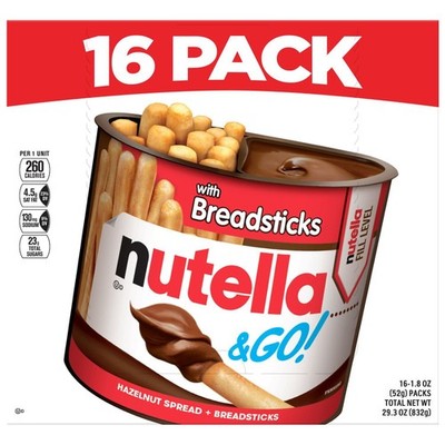 Nutella & GO! Bulk 16 Pack, Hazelnut and Cocoa Spread with Breadsticks, Stocking