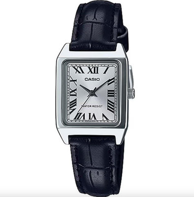 Casio Damenuhr schwarzes Lederarmband | silbernes Zifferblatt | Quarz - LTP-V007L-7B1UDF