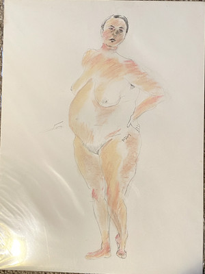 Pastel Nude Life Study   Elegant Female Figure Art