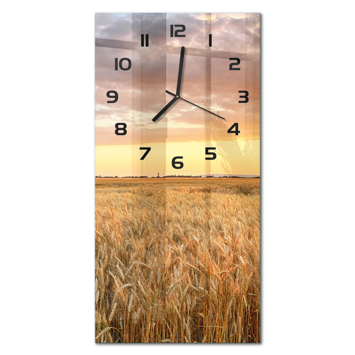 Reloj de Pared Rectangular Decorativo Cristal Templado Campo de Trigo 30x60 cm