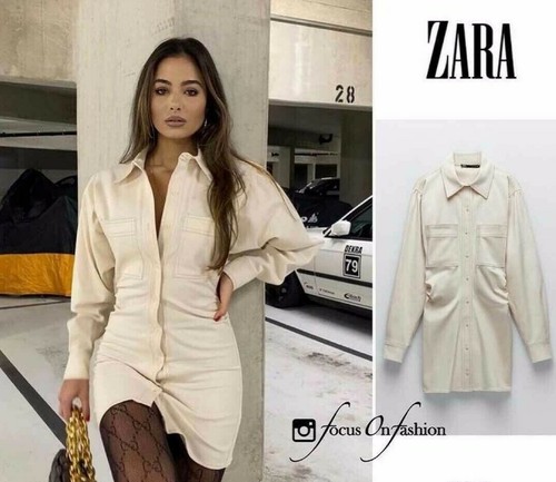 Zara Women Denim Shirt Dress With 
