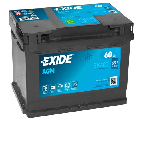 Autobatterie Exide EK600 AGM 12V 60Ah 680A Start-Stop Starterbatterie