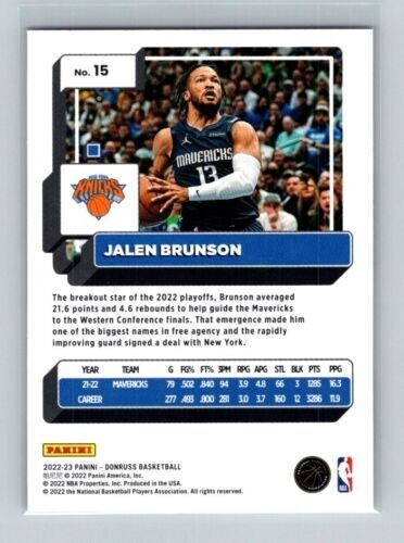 2022-23 Panini Donruss Jalen Brunson #15 New York Knicks