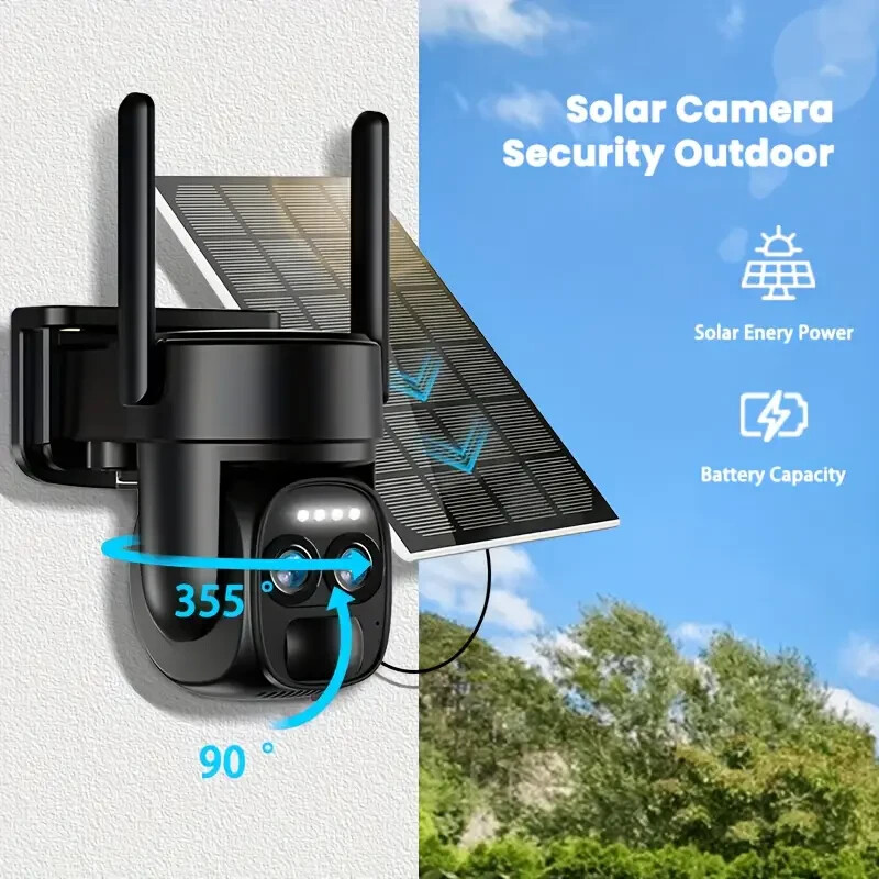 1pc 2.4G WiFi Solar Security Cameras Wireless Outdoor Battery Powered, 360° Wire