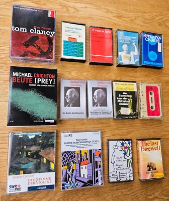 21 MC Audiobooks, Kassetten Stück Hörspiele + Reinigungskassette Tom Clancy etc.
