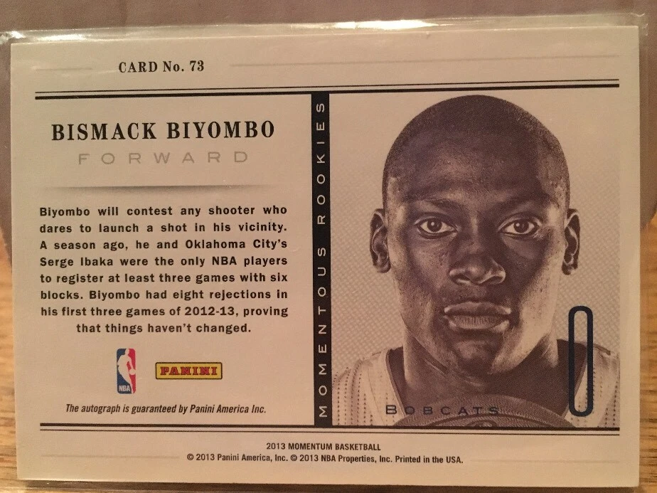 Bismack Biyombo 2012-13 Panini Momentum Monumentous RC Autograph Auto - Bobcats - Image 2 of 2
