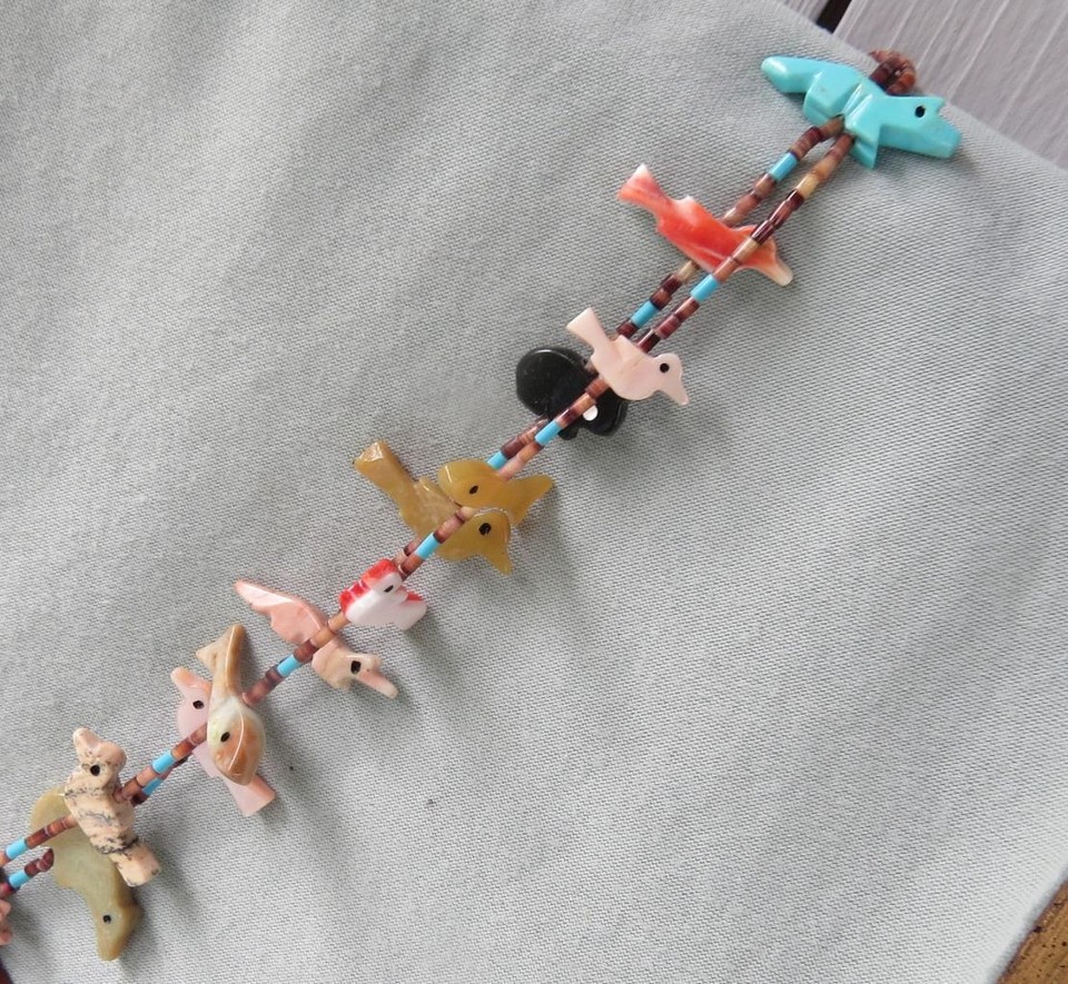 VINTAGE 2 STRAND MULTI STONE FETISH NECKLACE 40 ANIMALS/BIRDS/FISH eBay