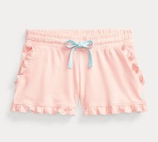 Ralph Lauren Ruffled Cotton Jersey Short in Deco Coral Pockets Girls Small 7 NEW