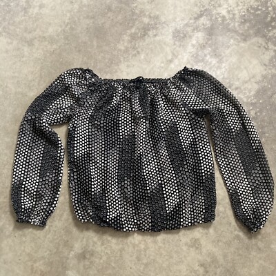 White House Black Market Blouse Womens XS Graphic Black Dot Off-The-Shoulder