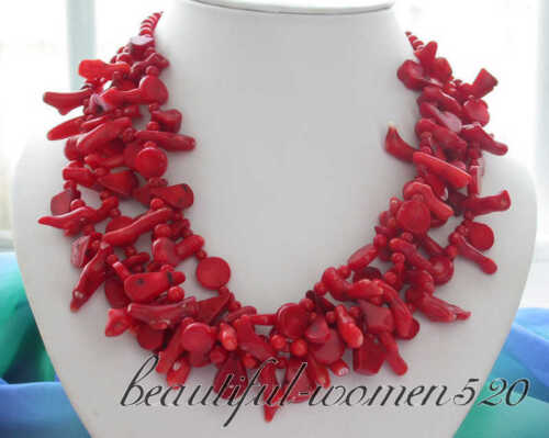 z3162 nature 4row 18" bead taper branch red coral NECKLACE  - Picture 1 of 2