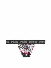 Victoria's Secret PINK Logo Elastic Lace Thong Panty Multi Floral
