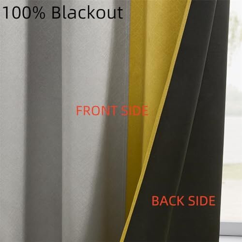 Grey and Mustard Yellow Curtains for Bedroom W52 x L84" 2Panel Grey