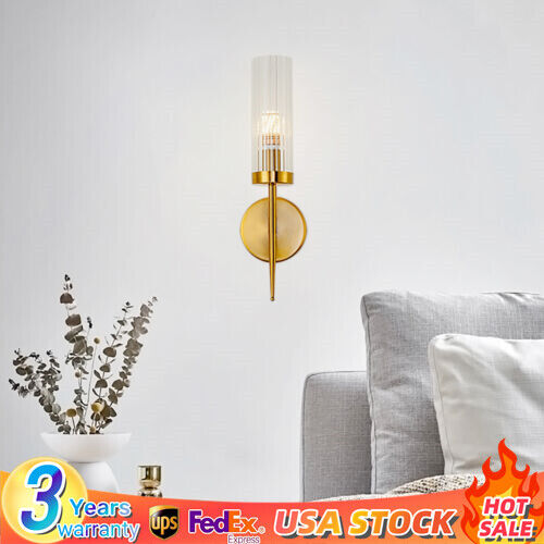 Modern Gold Wall Light Sconce with Glass Shade Hallway Bedroom Bathroom Fixtures