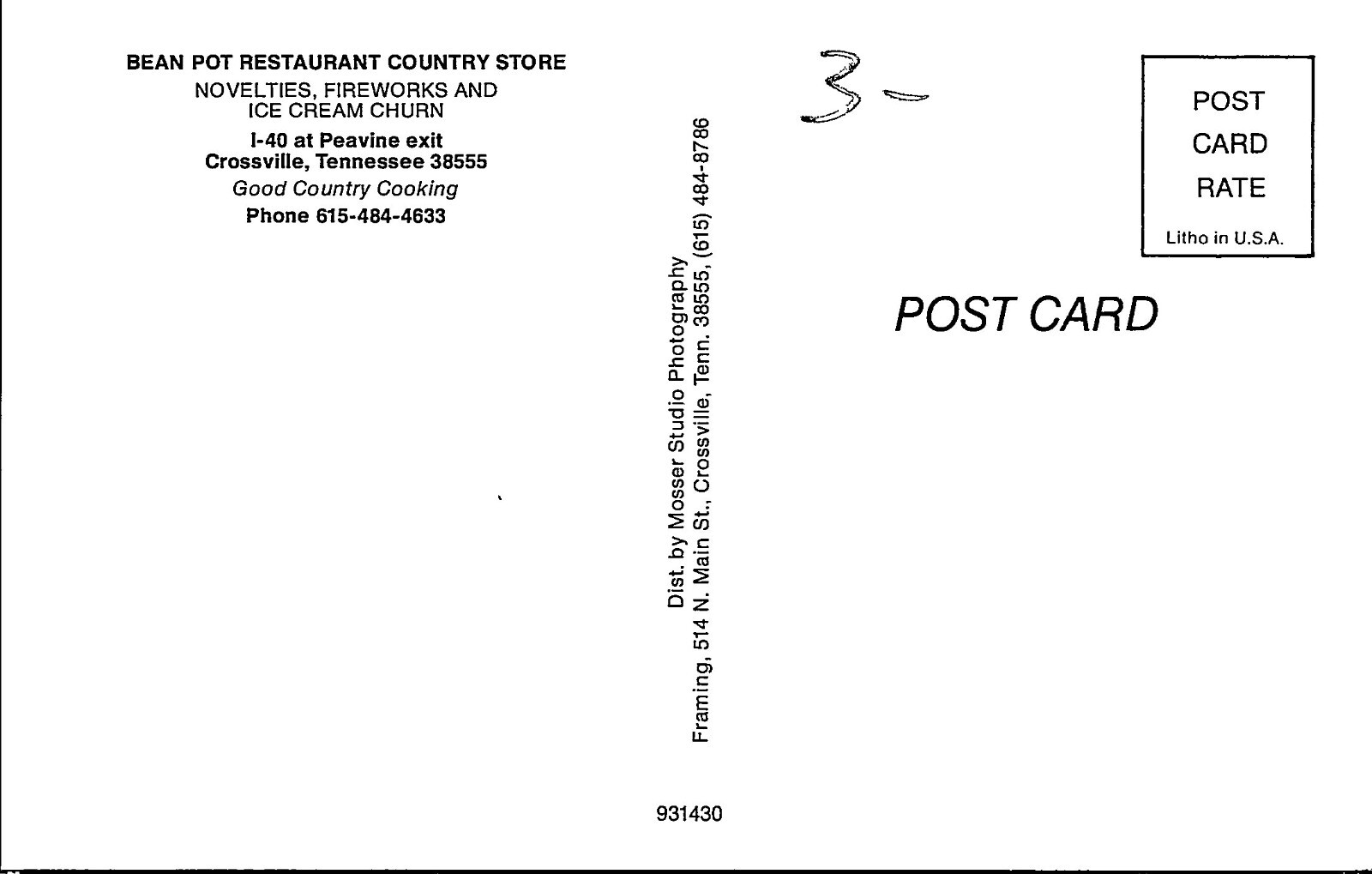 Postcard Crossville Tennessee Bean Pot Restaurant Country Store eBay