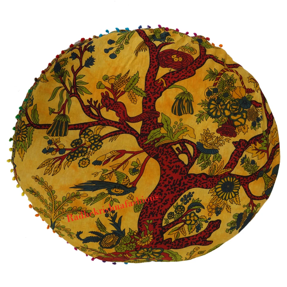 Yellow TL Cotton 35" Large Round Floor Pillow Cushion/Pouf Meditation Covers. - Image 3 of 4